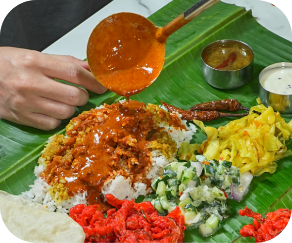 bananabro malaysia, banana leaf rice meal, authentic south indian recipe, halal indian food in malaysia, spices in banana leaf rice