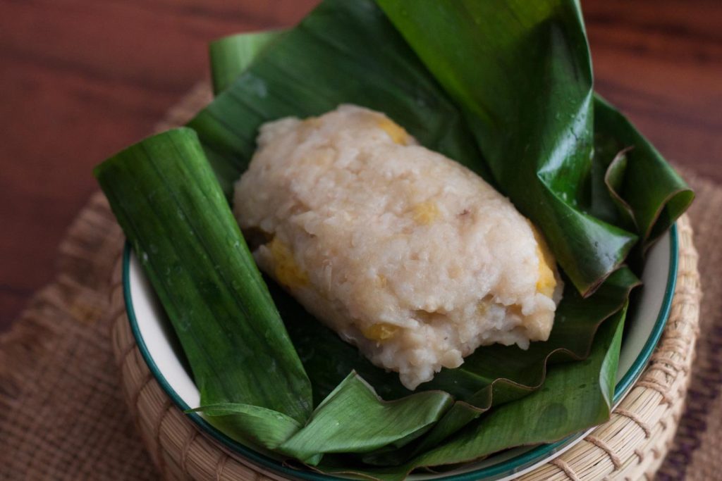 Thai banana leaf rice, thai sticky rice, thai dessert, variation of banana leaf rice in southeast asia